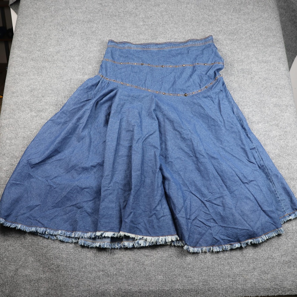 Glee Skirt Womens‎ 18W Blue Denim Studded A-Line Flare Frayed Hem Back Zip Boho